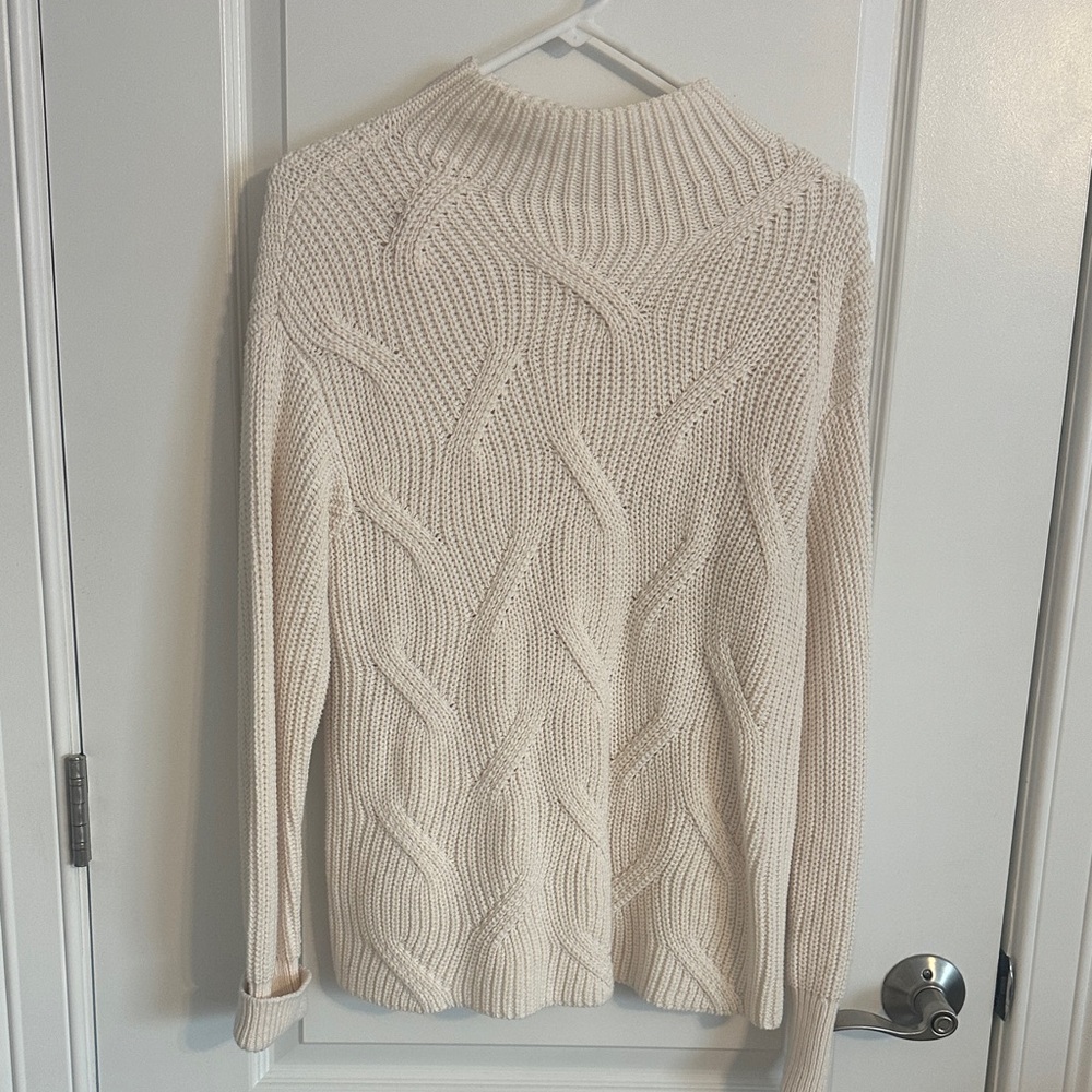 LOFT Outlet Ivory Cable Knit Turtleneck Sweater